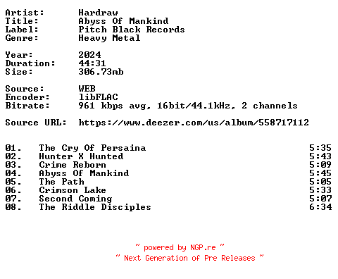NFO for the release Hardraw-Abyss_Of_Mankind-16BIT-WEB-FLAC-2024-VEXED by VEXED
