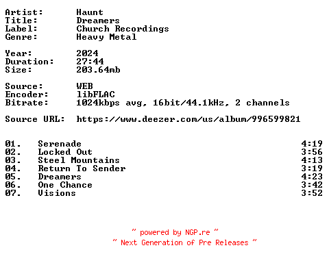 NFO for the release Haunt-Dreamers-16BIT-WEB-FLAC-2024-VEXED by VEXED