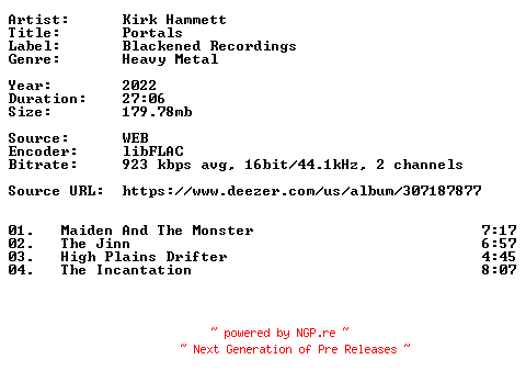 NFO for the release Kirk_Hammett-Portals-16BIT-WEB-FLAC-2022-VEXED by VEXED