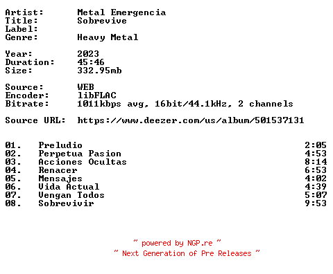 NFO for the release Metal_Emergencia-Sobrevive-ES-16BIT-WEB-FLAC-2023-VEXED by VEXED