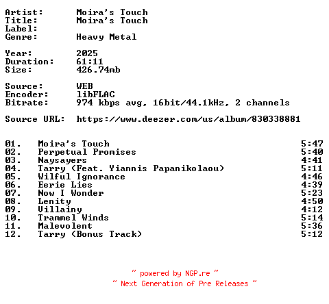 NFO for the release Moiras_Touch-Moiras_Touch-16BIT-WEB-FLAC-2025-VEXED by VEXED
