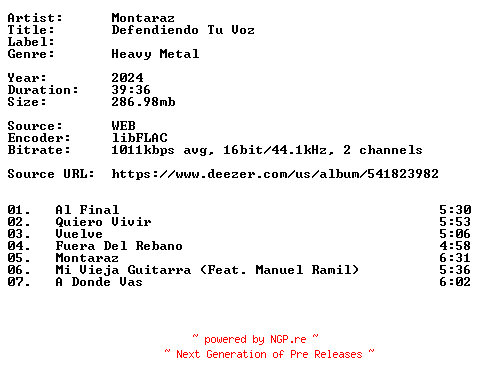 NFO for the release Montaraz-Defendiendo_Tu_Voz-ES-16BIT-WEB-FLAC-2024-VEXED by VEXED