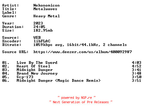 NFO for the release Nekonomicon-Metalwaves-16BIT-WEB-FLAC-2023-VEXED by VEXED