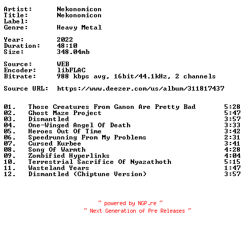 NFO for the release Nekonomicon-Nekonomicon-16BIT-WEB-FLAC-2022-VEXED by VEXED