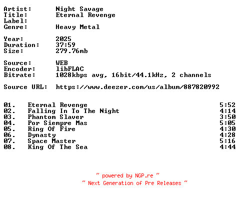 NFO for the release Night_Savage-Eternal_Revenge-16BIT-WEB-FLAC-2025-VEXED by VEXED