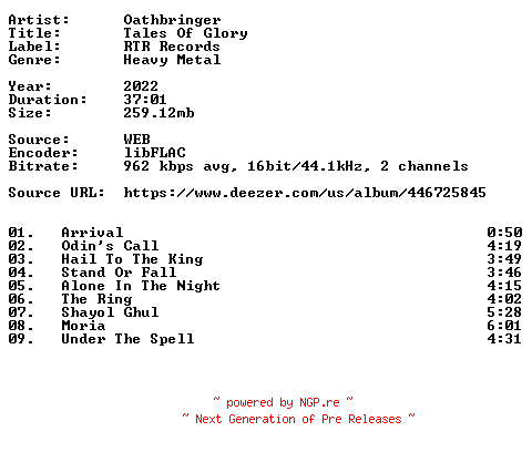 NFO for the release Oathbringer-Tales_Of_Glory-16BIT-WEB-FLAC-2022-VEXED by VEXED