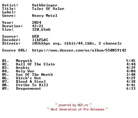 NFO for the release Oathbringer-Tales_Of_Valor-16BIT-WEB-FLAC-2024-VEXED by VEXED
