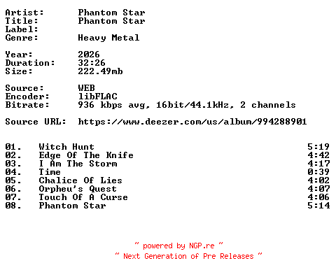 NFO for the release Phantom_Star-Phantom_Star-16BIT-WEB-FLAC-2026-VEXED by VEXED
