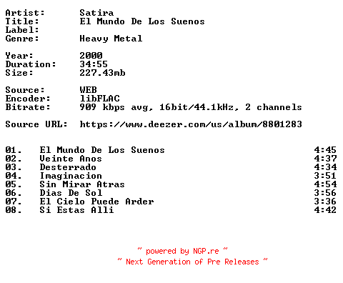 NFO for the release Satira-El_Mundo_De_Los_Suenos-ES-16BIT-WEB-FLAC-2000-VEXED by VEXED