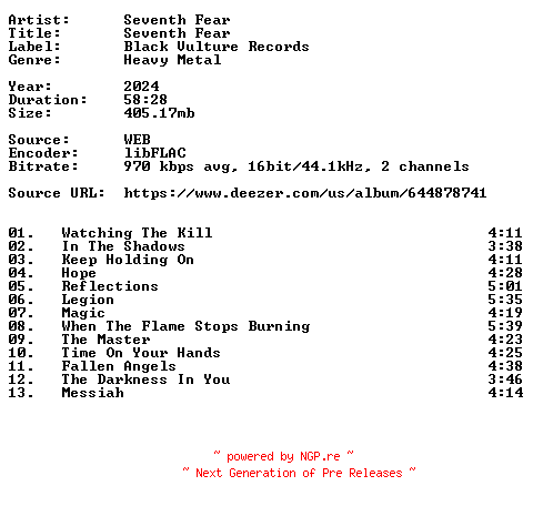 NFO for the release Seventh_Fear-Seventh_Fear-16BIT-WEB-FLAC-2024-VEXED by VEXED