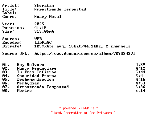 NFO for the release Sheratan-Arrastrando_Tempestad-ES-16BIT-WEB-FLAC-2025-VEXED by VEXED