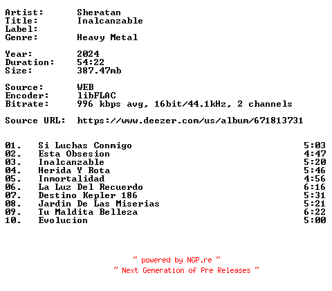 NFO for the release Sheratan-Inalcanzable-ES-16BIT-WEB-FLAC-2024-VEXED by VEXED