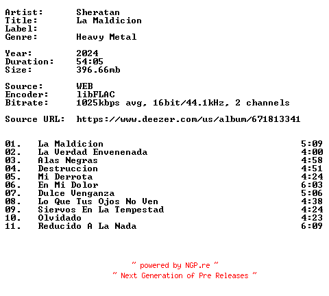 NFO for the release Sheratan-La_Maldicion-ES-16BIT-WEB-FLAC-2024-VEXED by VEXED