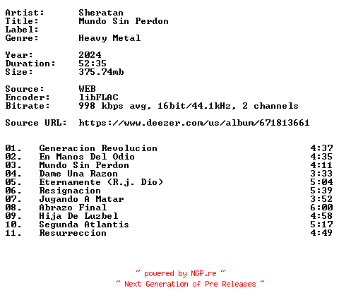 NFO for the release Sheratan-Mundo_Sin_Perdon-ES-16BIT-WEB-FLAC-2024-VEXED by VEXED