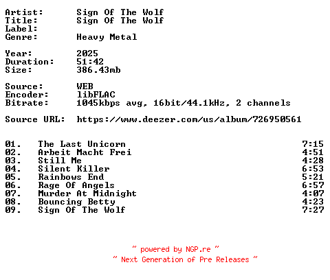 NFO for the release Sign_Of_The_Wolf-Sign_Of_The_Wolf-16BIT-WEB-FLAC-2025-VEXED by VEXED