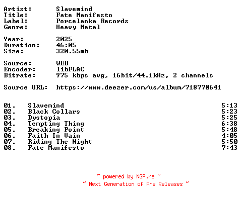 NFO for the release Slavemind-Fate_Manifesto-16BIT-WEB-FLAC-2025-VEXED by VEXED