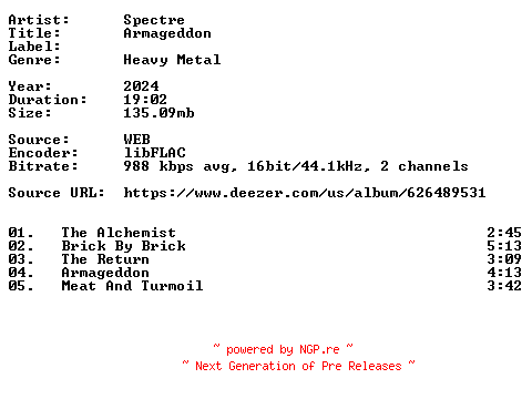 NFO for the release Spectre-Armageddon-16BIT-WEB-FLAC-2024-VEXED by VEXED