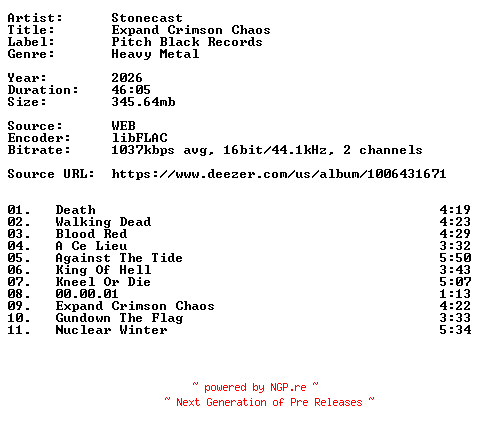 NFO for the release Stonecast-Expand_Crimson_Chaos-16BIT-WEB-FLAC-2026-VEXED by VEXED