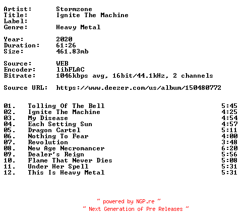 NFO for the release Stormzone-Ignite_The_Machine-16BIT-WEB-FLAC-2020-VEXED by VEXED
