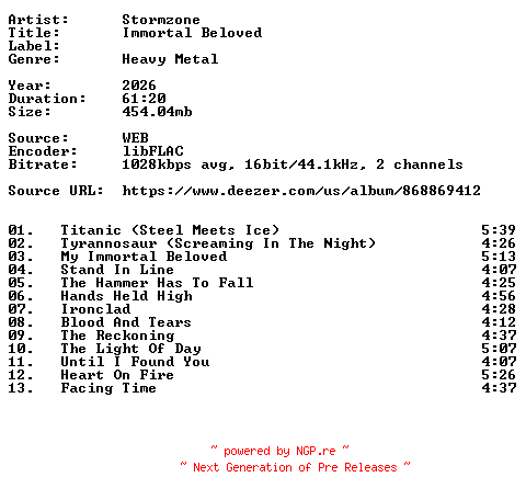NFO for the release Stormzone-Immortal_Beloved-16BIT-WEB-FLAC-2026-VEXED by VEXED