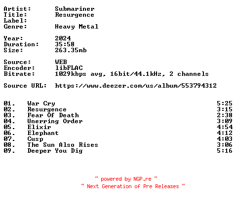 NFO for the release Submariner-Resurgence-16BIT-WEB-FLAC-2024-VEXED by VEXED
