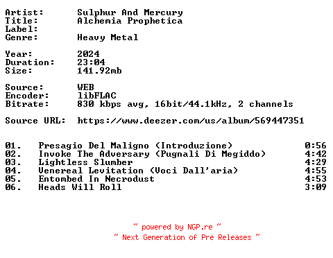 NFO for the release Sulphur_And_Mercury-Alchemia_Prophetica-16BIT-WEB-FLAC-2024-VEXED by VEXED