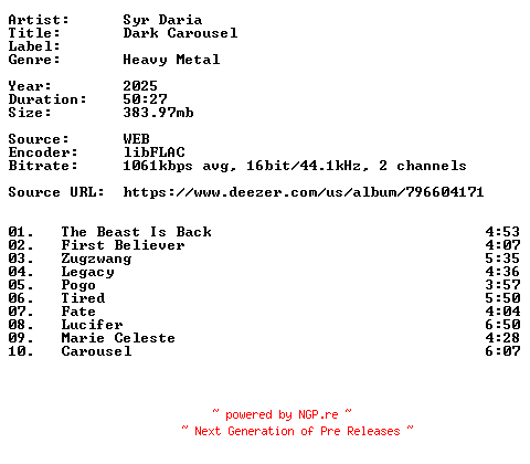 NFO for the release Syr_Daria-Dark_Carousel-16BIT-WEB-FLAC-2025-VEXED by VEXED