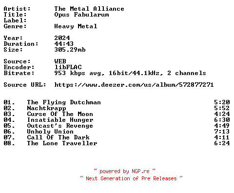 NFO for the release The_Metal_Alliance-Opus_Fabularum-16BIT-WEB-FLAC-2024-VEXED by VEXED