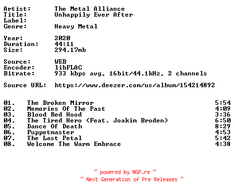 NFO for the release The_Metal_Alliance-Unhappily_Ever_After-16BIT-WEB-FLAC-2020-VEXED by VEXED