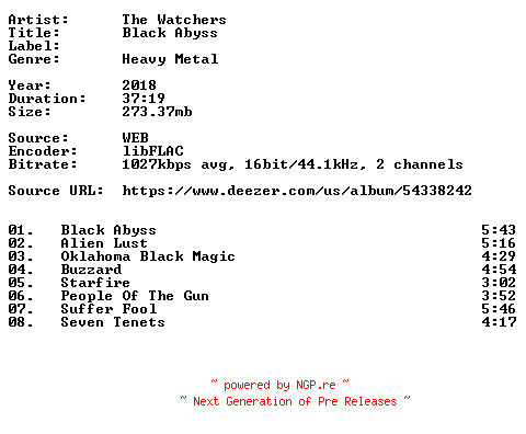 NFO for the release The_Watchers-Black_Abyss-16BIT-WEB-FLAC-2018-VEXED by VEXED