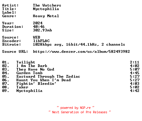 NFO for the release The_Watchers-Nyctophilia-16BIT-WEB-FLAC-2024-VEXED by VEXED