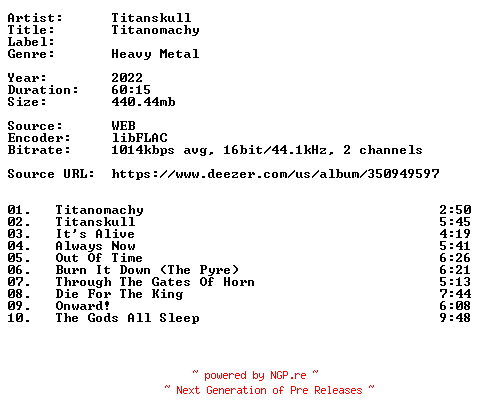 NFO for the release Titanskull-Titanomachy-16BIT-WEB-FLAC-2022-VEXED by VEXED