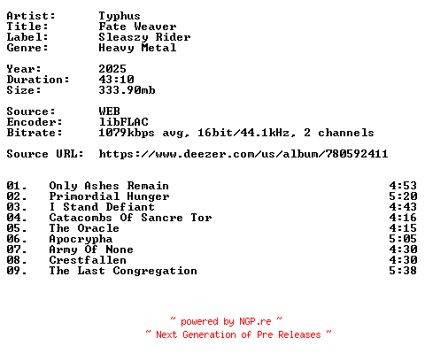 NFO for the release Typhus-Fate_Weaver-16BIT-WEB-FLAC-2025-VEXED by VEXED