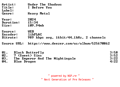 NFO for the release Under_The_Shadows-I_Before_You-16BIT-WEB-FLAC-2024-VEXED by VEXED