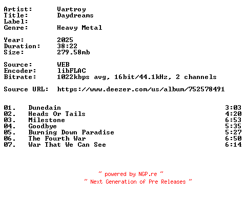 NFO for the release Vartroy-Daydreams-16BIT-WEB-FLAC-2025-VEXED by VEXED