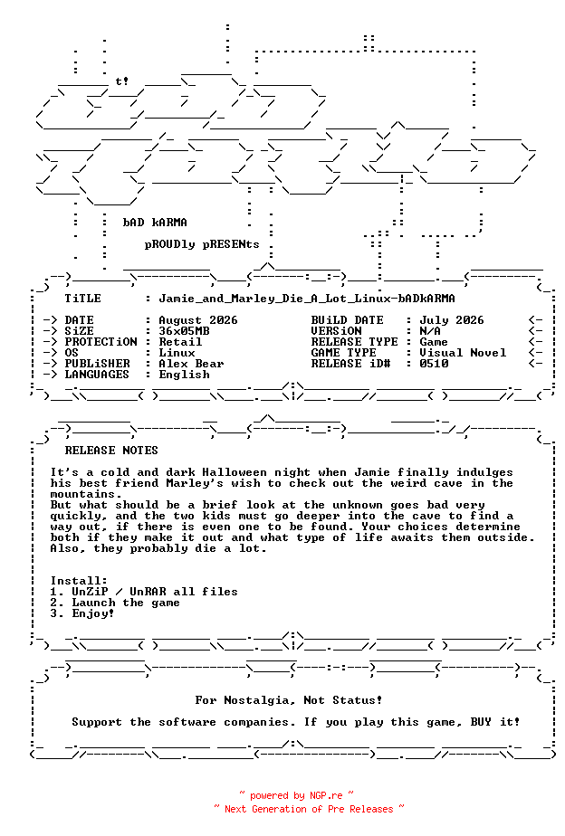 NFO for the release Jamie_and_Marley_Die_A_Lot_Linux-bADkARMA by bADkARMA