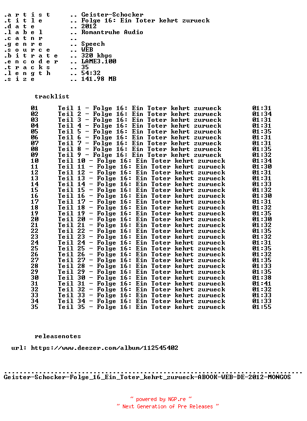 NFO for the release Geister-Schocker-Folge_016_Ein_Toter_kehrt_zurueck-ABOOK-WEB-DE-2012-MONGOS by MONGOS
