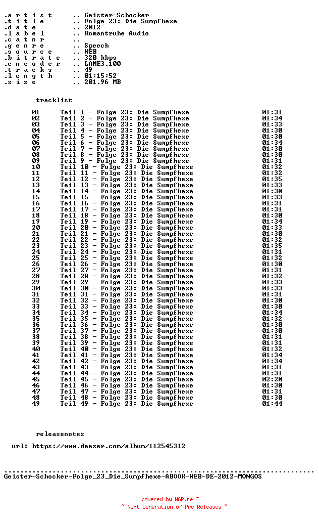 NFO for the release Geister-Schocker-Folge_023_Die_Sumpfhexe-ABOOK-WEB-DE-2012-MONGOS by MONGOS