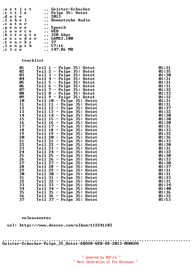 NFO for the release Geister-Schocker-Folge_035_Untot-ABOOK-WEB-DE-2013-MONGOS by MONGOS
