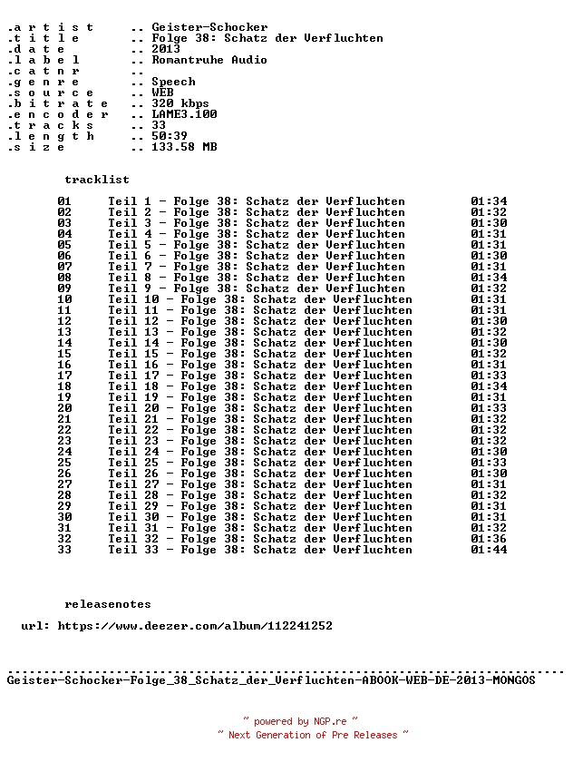NFO for the release Geister-Schocker-Folge_038_Schatz_der_Verfluchten-ABOOK-WEB-DE-2013-MONGOS by MONGOS