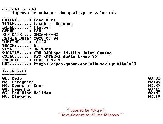 NFO for the release Fana_Hues-Catch_n_Release-EP-WEB-2026-ENRiCH by ENRiCH