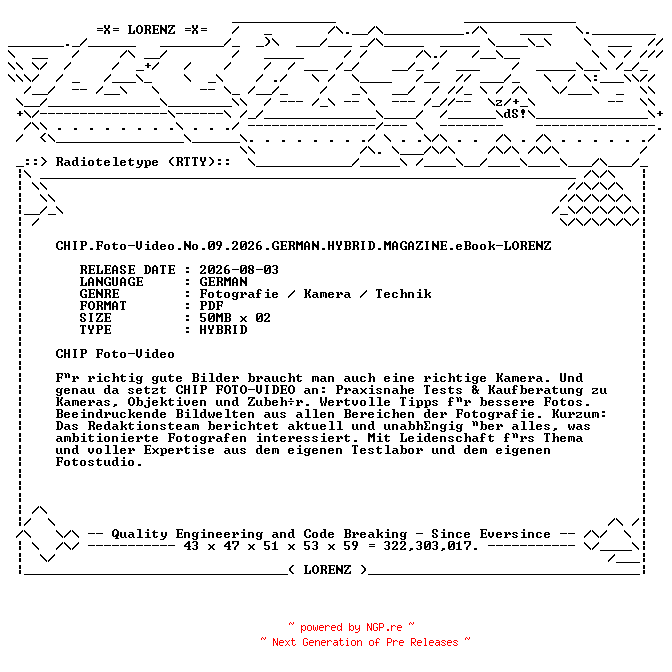 NFO for the release CHIP.Foto-Video.No.09.2026.GERMAN.HYBRID.MAGAZINE.eBook-LORENZ by LORENZ