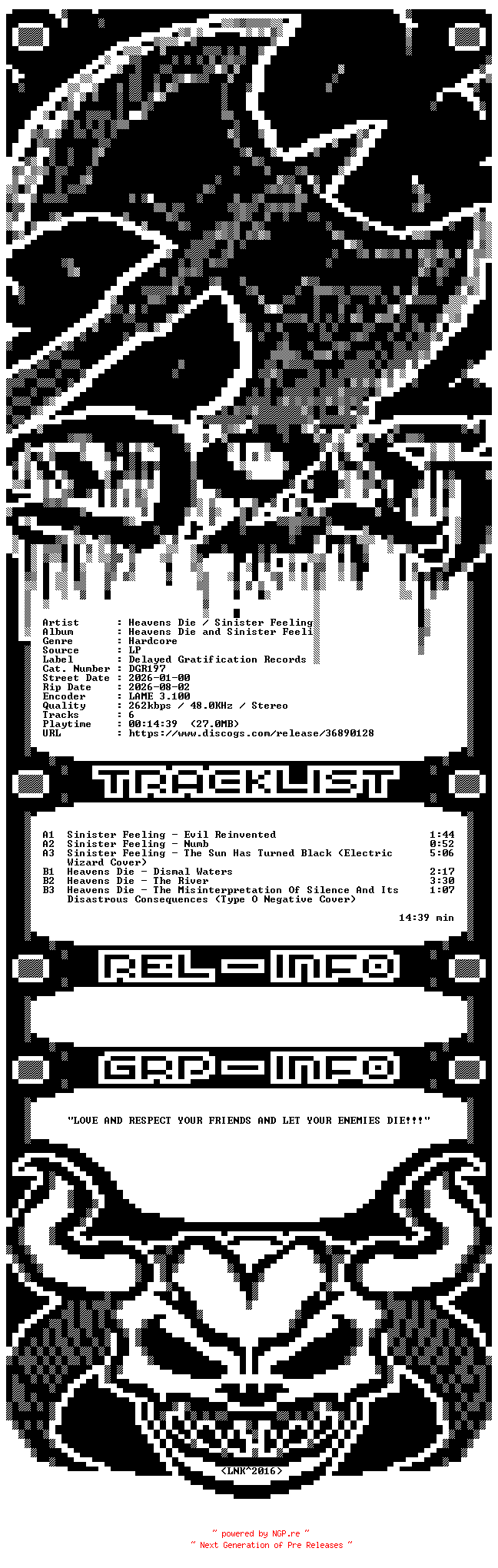 NFO for the release Heavens_Die_And_Sinister_Feeling-Heavens_Die_And_Sinister_Feeling-SPLIT-LP-2026-D2H by D2H