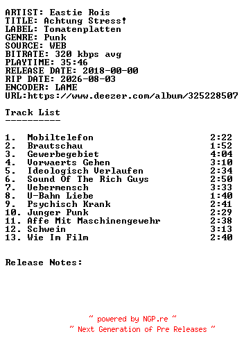 NFO for the release Eastie_Rois-Achtung_Stress-WEB-DE-2018-SDR by SDR