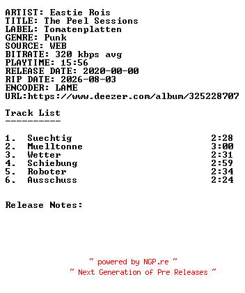 NFO for the release Eastie_Rois-The_Peel_Sessions-WEB-DE-2020-SDR by SDR