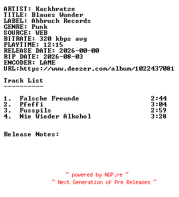 NFO for the release Kackbratze-Blaues_Wunder-WEB-DE-2026-SDR by SDR