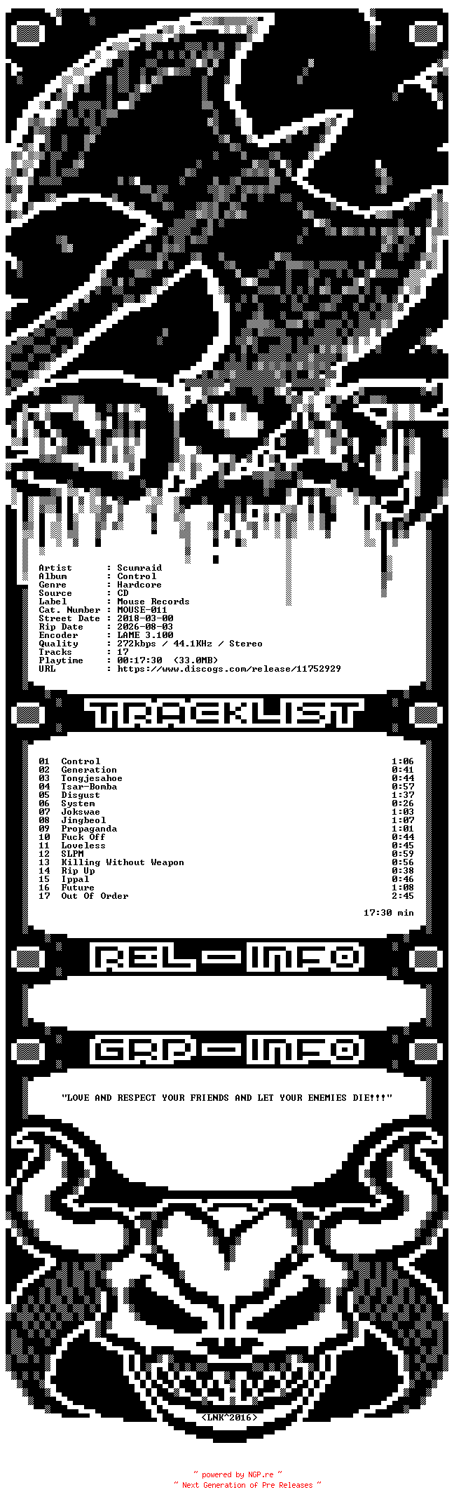 NFO for the release Scumraid-Control-CD-KR-2018-D2H by D2H