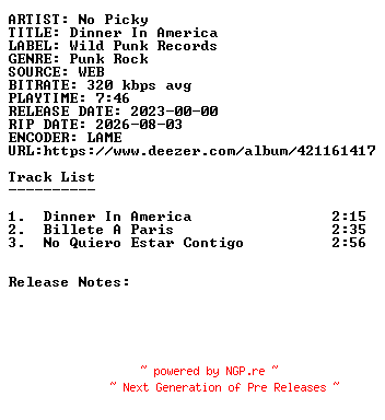 NFO for the release No_Picky-Dinner_In_America-WEB-ES-2023-SDR by SDR