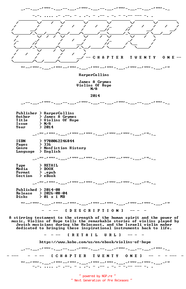 NFO for the release James.A.Grymes.-.Violins.Of.Hope.2014.RETAIL.EPUB.eBook-CTO by CTO