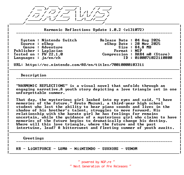 NFO for the release Harmonic_Reflections_Update_v1.0.2_NSW-BREWS by BREWS